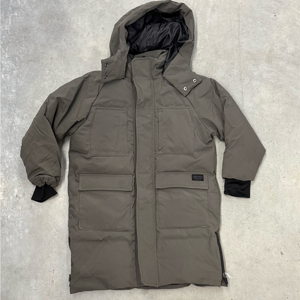 Zara Boys Hooded Puffer Jacket Olive Green Size 6